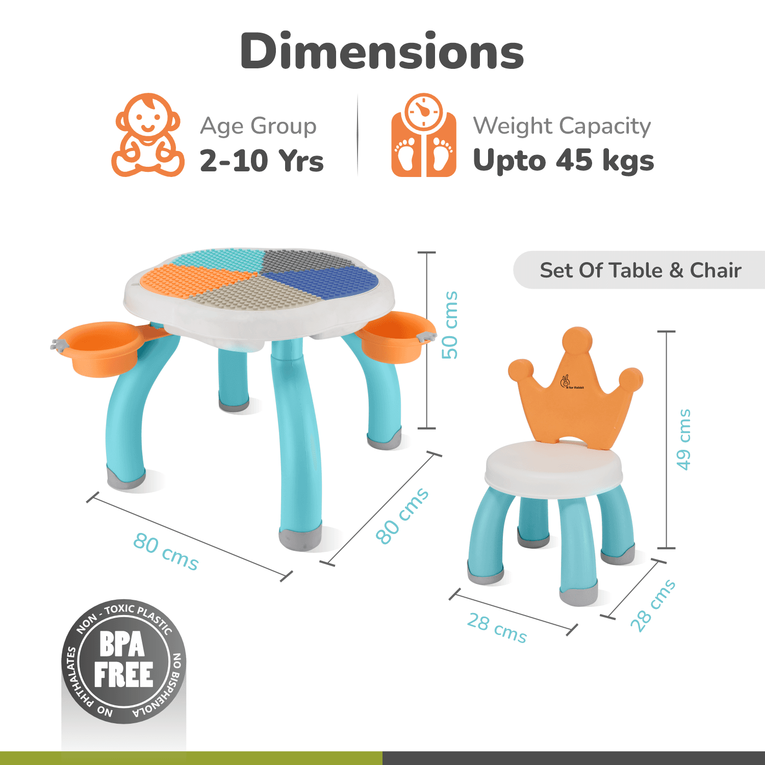 R for Rabbit Little Genius Regal Kids Study Table Set with Chair, 5 in 1 Multifunctional Desk Set for 3-7 Years Kids, Upto 45kgs Weight Capacity (Lake Blue Multi)