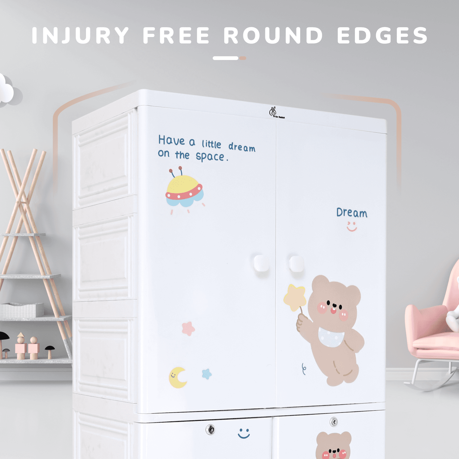 R for Rabbit Kiddo Korner Stellar Wardrobe for Kids Clothes Almirah Cupboard | Multipurpose Baby Toys/Books/Accessories Storage Organiser Closest with Anti-Skid Base & Lockable Drawers (Teddy Blue)