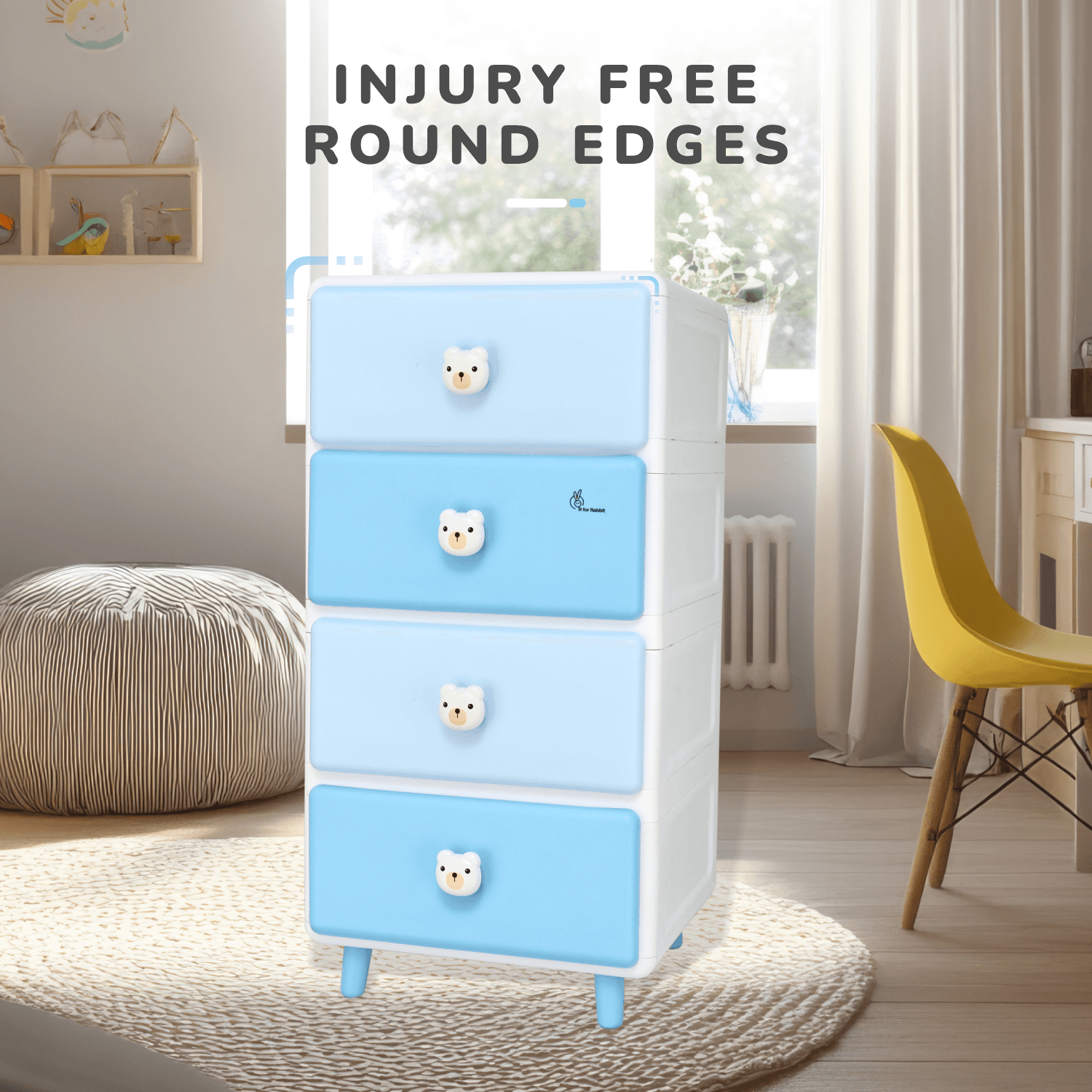 R for Rabbit Polypropylene Kiddo Korner Teddy Organizer Drawer ,4 Level Multi-Compartment Storage Basket Organiser,Easy Plug N Play Installation & Anti Slip Base(Blue White)