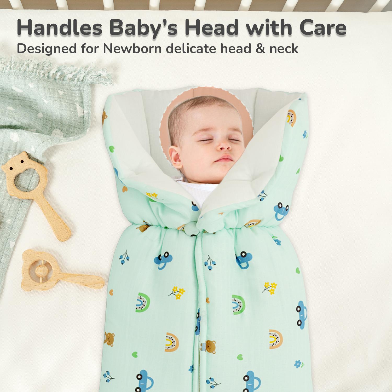R for Rabbit Snuggy Bliss Baby Sleeping Bag Bedding Set | Premium 100% Muslin Cotton Carrying Nest for New Born Babies & Infant | Travel Friendly for 0-6 Months Baby Girl and Boy (Teddy Green)