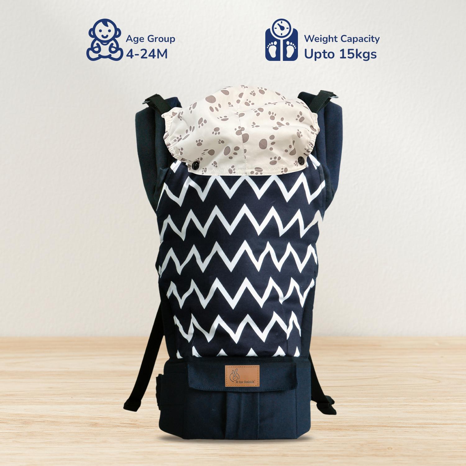 R for Rabbit Hug Me Ergo Baby Carrier for New Born | 2 in 1 Handsfree Front and Back Carry Position, Comfortable and Adjustable Strap Ergonomic Kangaroo Bag for 4 to 24 Months Kids Up to 15 Kg (Blue)