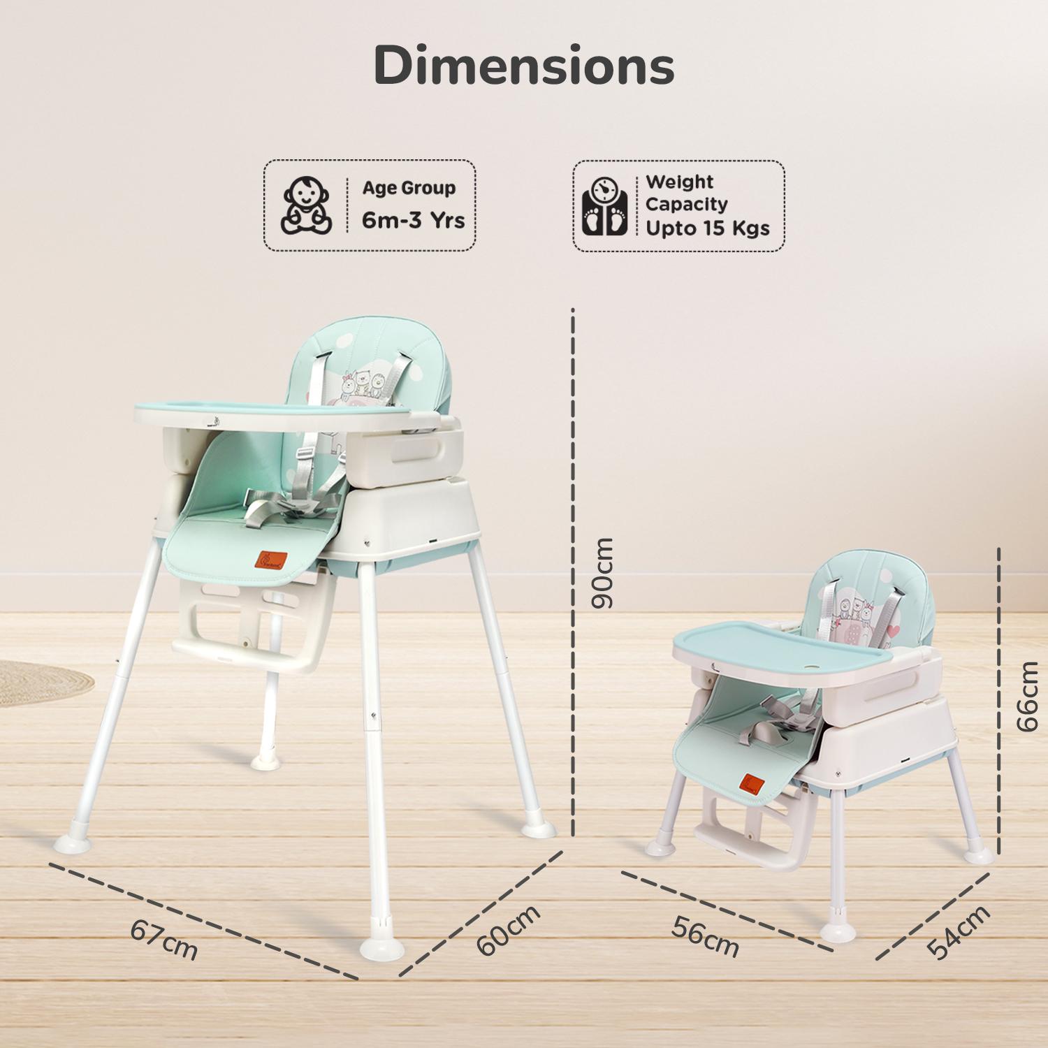 R for Rabbit Truffle High Chair for Baby, 4-in-1 Convertible Kids Feeding Chair Compact Fold, Dual Meal Trays, Travel Friendly Booster Seat, 6 Months to 3 Years Kids (Sea Green)