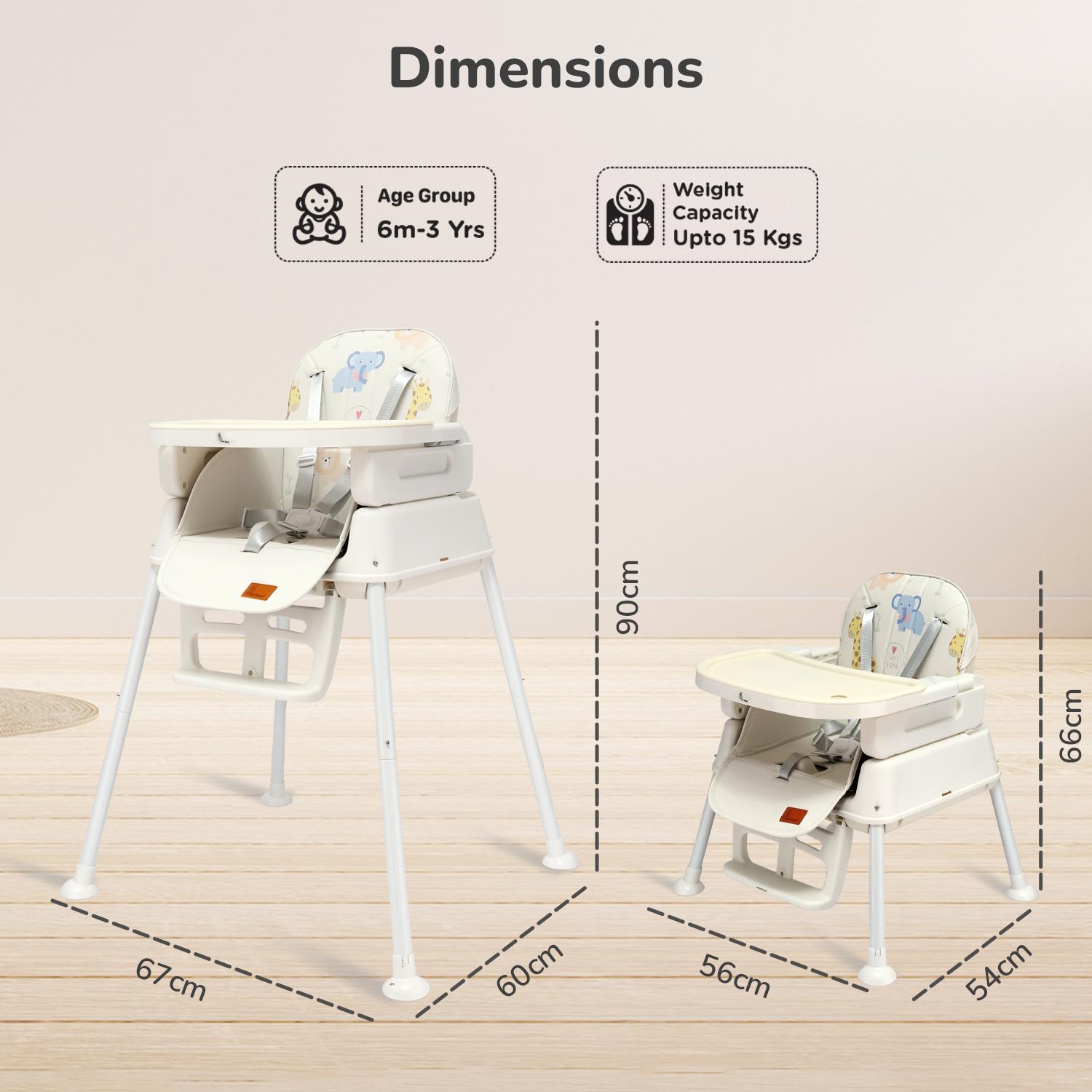 R for Rabbit Truffle High Chair for Baby, 4-in-1 Convertible Kids Feeding Chair Compact Fold, Dual Meal Trays, Travel Friendly Booster Seat, 6 Months to 3 Years Kids (Beige)