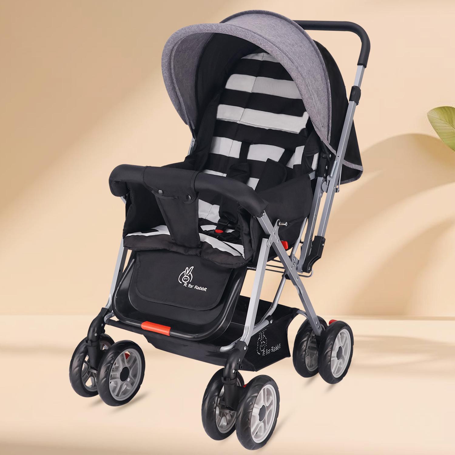 R for Rabbit Lollipop Lite Baby Stroller for 0 to 3 Years with 5 Point Safety Harness | Reversible Handlebar | Cushioned Seat with 3 Level Seats Recline/Lightweight Pram for Kids (Black Stripes)