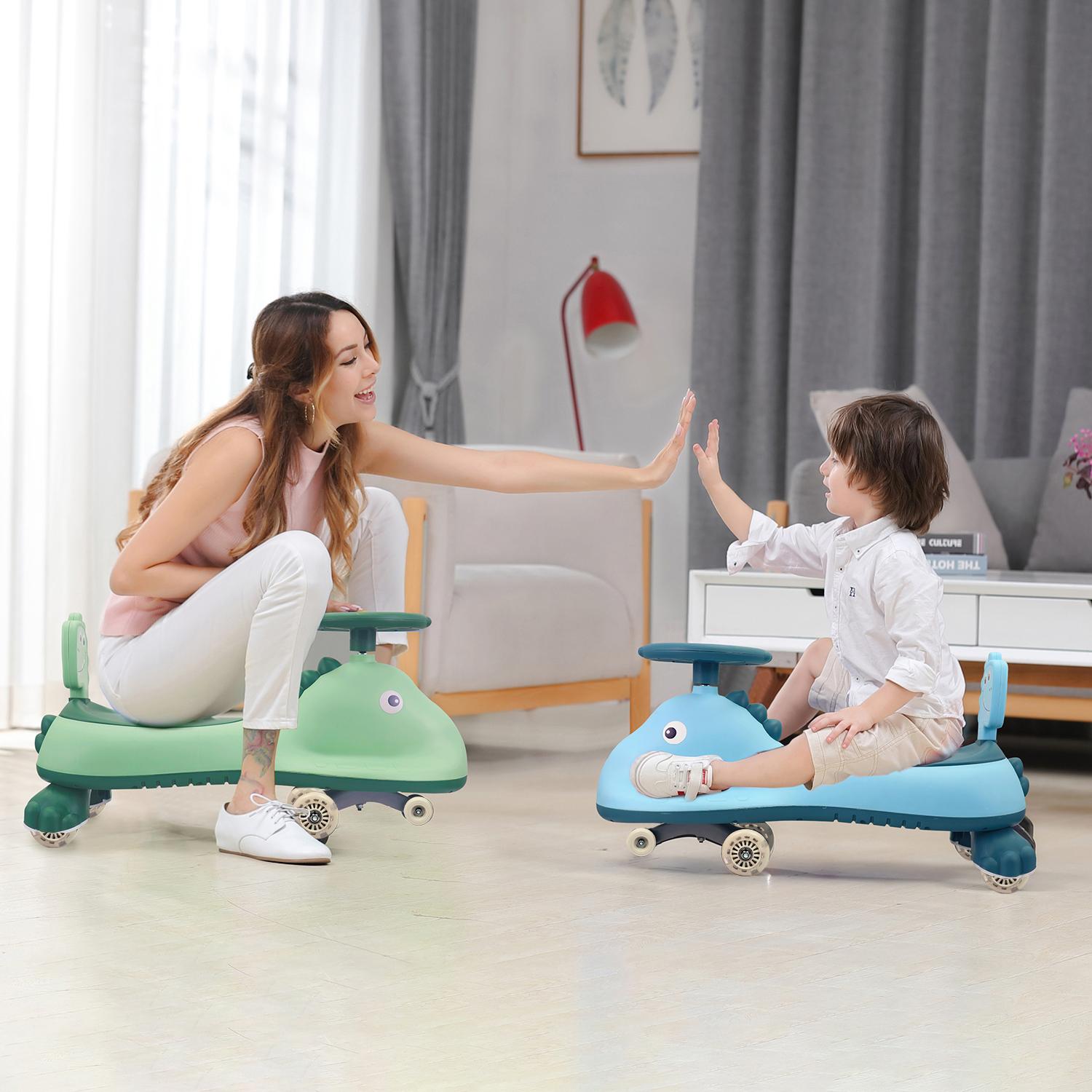 R for Rabbit Iya Iya Dino Kids Swing Car, Twister Panda Car with PU LED Wheels ABEC 7 Bearing with Music, Push Ride on for 3+ Years Baby Boy Girl, 100 Kgs Weight Capacity (Sea Green)