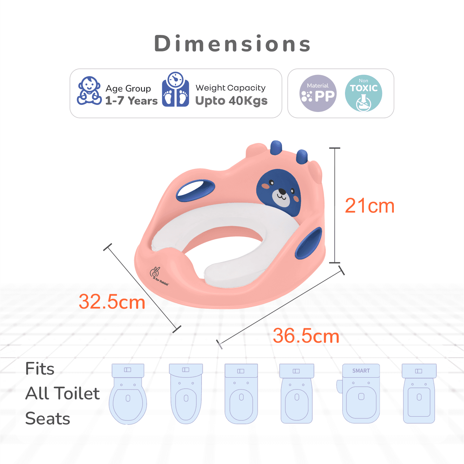 R for Rabbit Minimo Teddy Potty Seat for Kids Anti Slip & BPA Free with Soft Cushion, Universal Fit Portable Potty Training Seat for Infant Weight Up to 40Kgs 1 to 7 Years (Peach Blue)